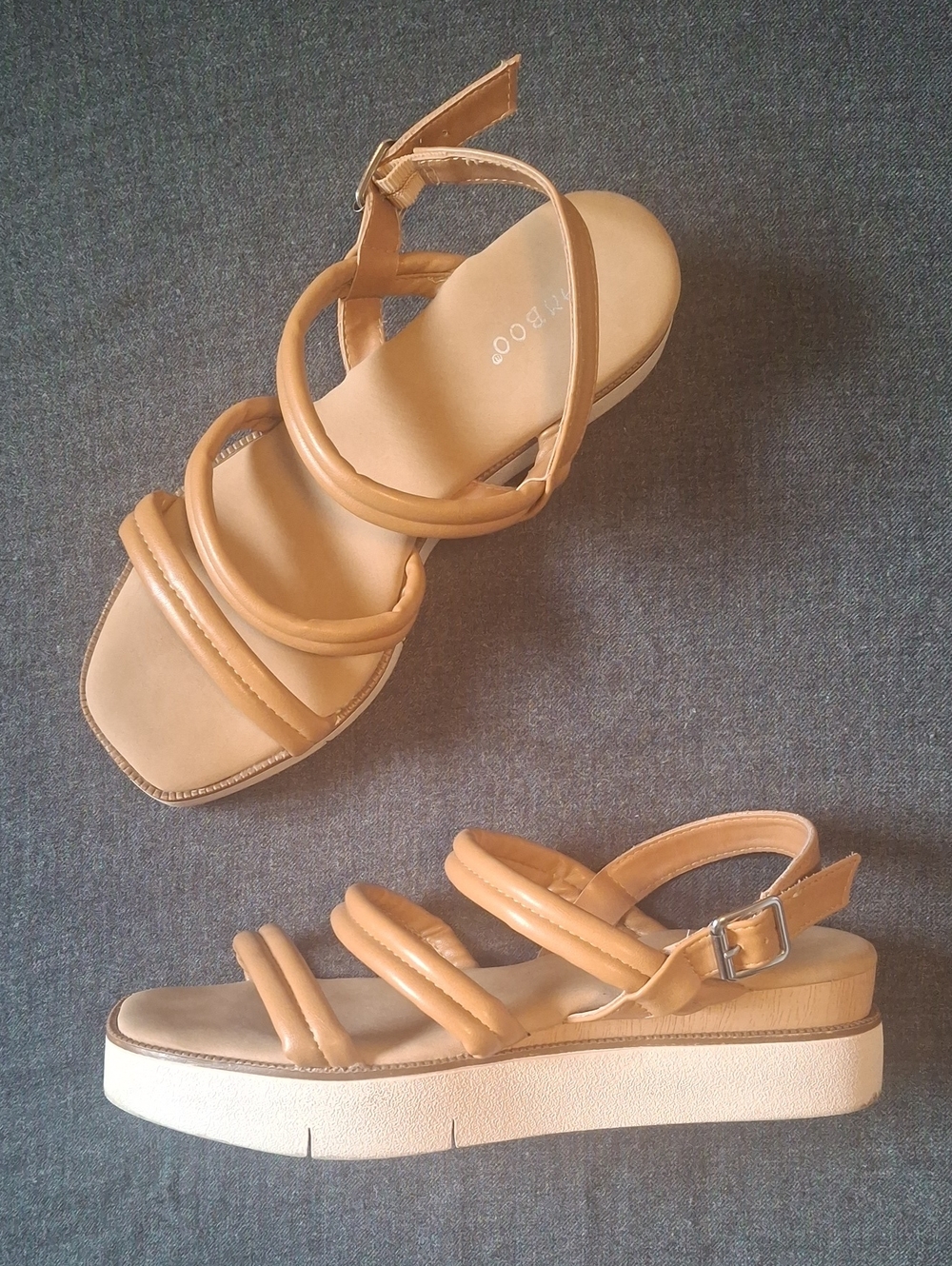 Bamboo Tan Padded Multi-Strap Square Toe Sandals - Size 8